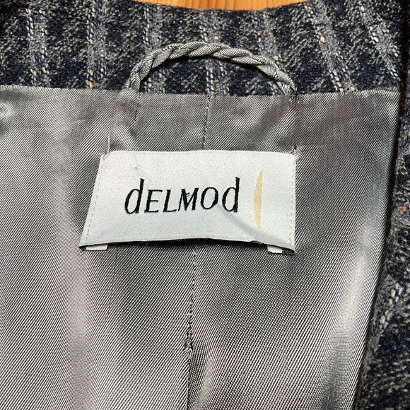 DELMOD Vintage Wool Blend Fully Lined Houndstooth 3 Button Blazer Turn Up Cuffs - Picture 4 of 11